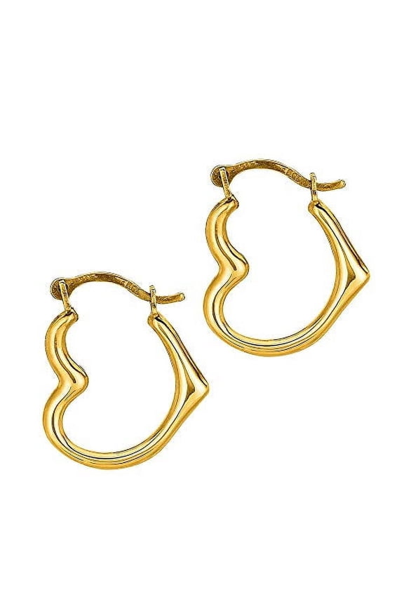 Jewelstop 14K Real Yellow Gold Heart Hoop Tubular Earrings