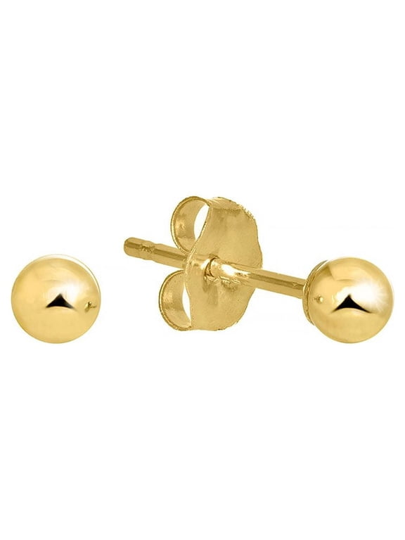 Jewelstop 14K Real Yellow Gold Stud Ball Earrings, Gold Friction Backs - 2 mm