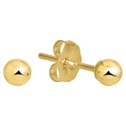 Jewelstop 14K Real Yellow Gold Stud Ball Earrings, Gold Friction Backs - 3 mm