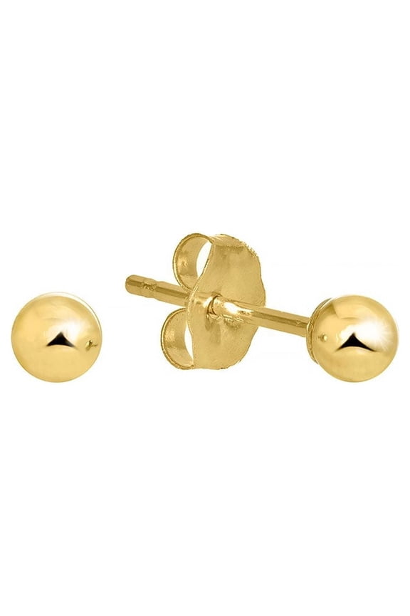 Jewelstop 14K Real Yellow Gold Stud Ball Earrings, Gold Friction Backs - 3 mm