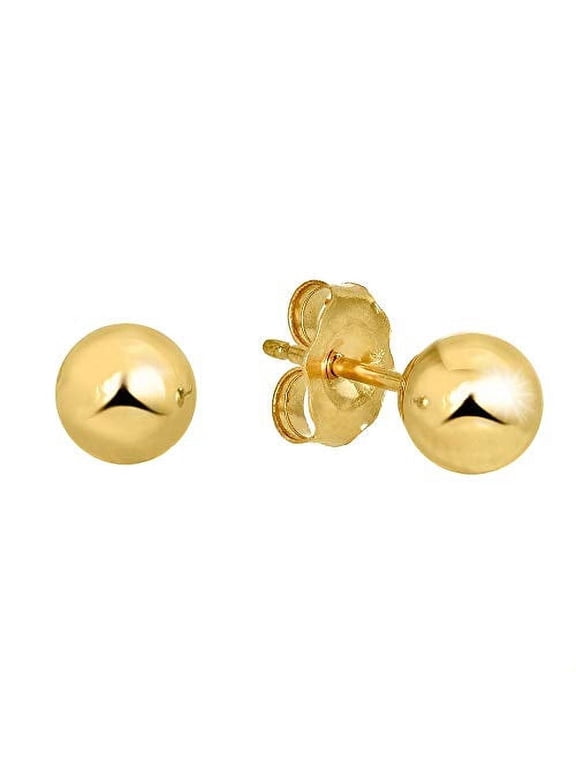 Jewelstop 14K Real Yellow Gold Stud Ball Earrings, Gold Friction Backs - 7 mm
