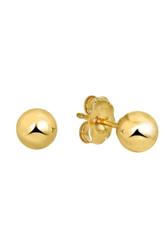 Jewelstop 14K Real Yellow Gold Stud Ball Earrings, Gold Friction Backs - 7 mm