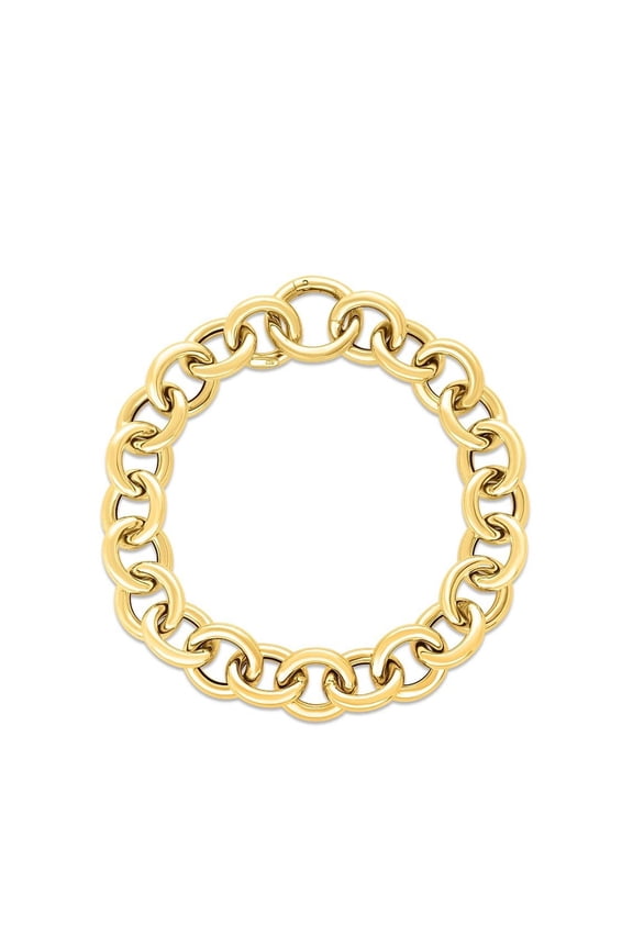 Jewelstop 14K Yellow Gold Polished Finish 11.6mm Circular Link Chain Bracelet with Push-In Clasp - 7.5"