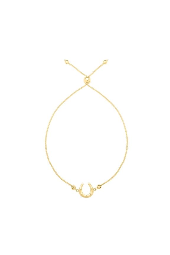 Jewelstop 14K Yellow Gold Polished Finish 1mm Adjustable Horseshoe Bolo Bracelet with Draw String Clasp - 9"