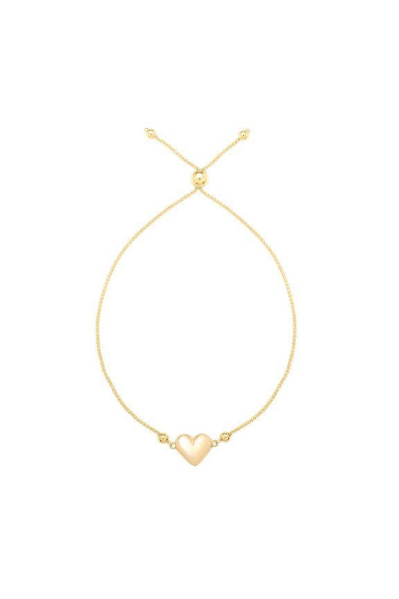 JewelStop 14K Yellow Gold Polished Finish 1mm Adjustable Horseshoe Heart Bracelet with Draw String Clasp - 9