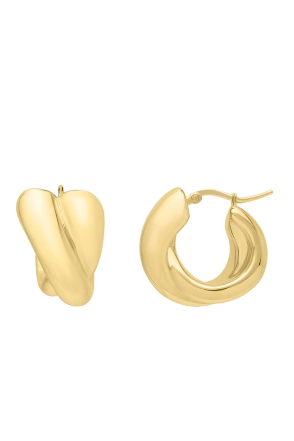 Jewelstop 14K Yellow Gold Polished Finish Crossover Hoop Earrings with Hinged Clasp