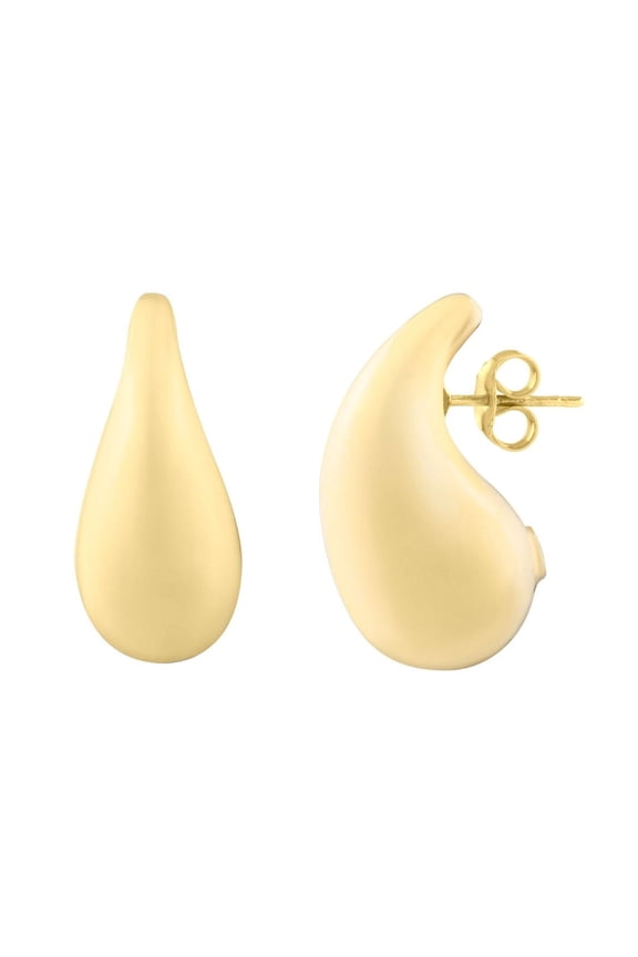 Jewelstop 14K Yellow Gold Polished Finish Large Raindrop Stud Earrings with Push Back Clasp