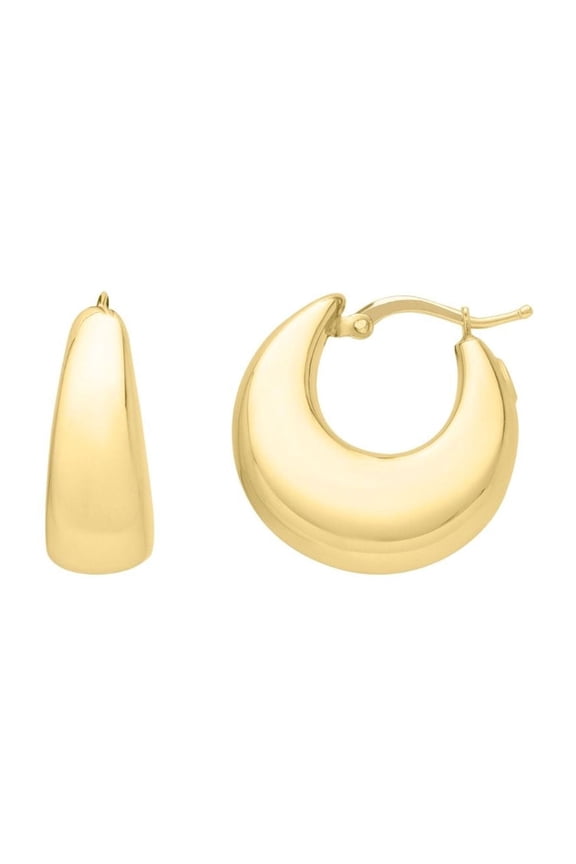 Jewelstop 14K Yellow Gold Polished Finish Large Tapered Hoop Earrings with Hinged Clasp