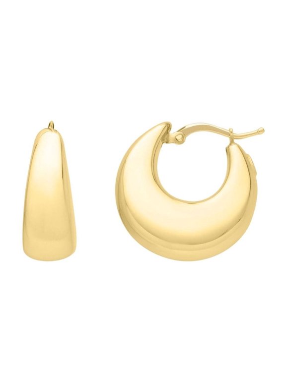 Jewelstop 14K Yellow Gold Polished Finish Large Tapered Hoop Earrings with Hinged Clasp