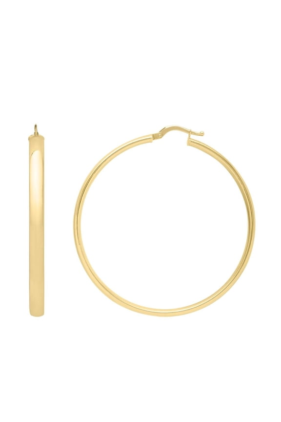 Jewelstop 14K Yellow Gold Polished Finish Large Wedding Band Hoop Earrings with Hinged Clasp
