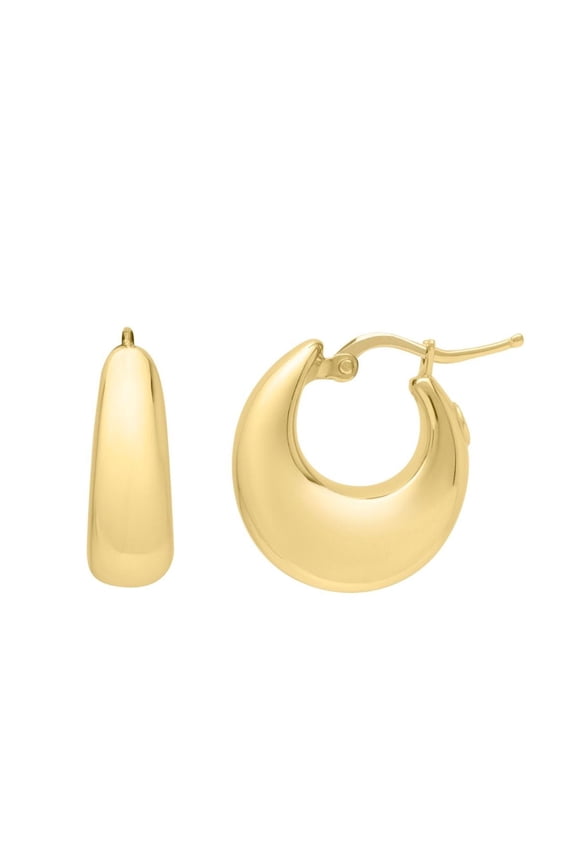 Jewelstop 14K Yellow Gold Polished Finish Medium Tapered Hoop Earrings with Hinged Clasp
