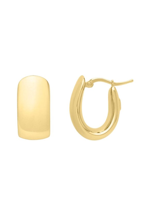 Jewelstop 14K Yellow Gold Polished Finish Wide Huggie Hoop Earrings with Hinged Clasp