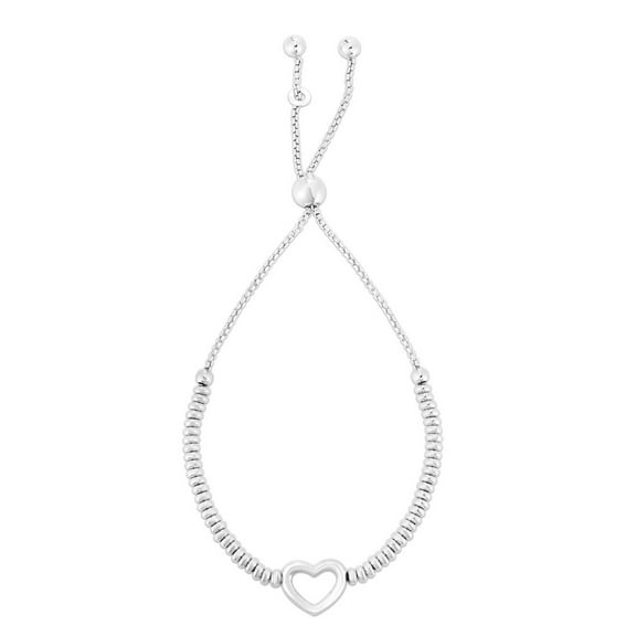 Jewelstop Sterling Silver Polished Finish Heart Bead Friendship Bracelet with Drawstring Clasp - 9.25"