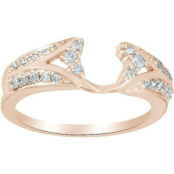 Jewelsyard Created Moissanite Sparkling Round Cut White Diamond Real 925 Sterling Silver 14K Rose Gold Finish Double Warp Guard Wedding/Engagement Enhancer Ring Gift For Women