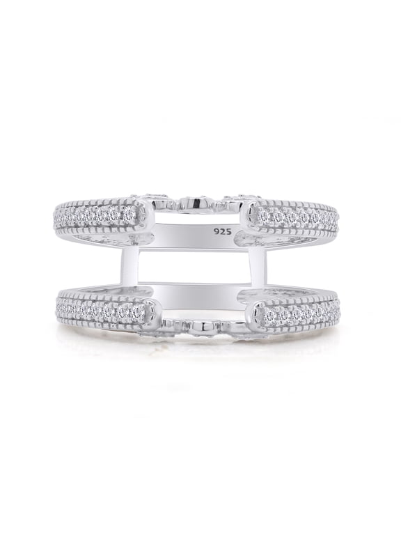 Created Round Cut Moissanite White Diamond 925 Sterling Silver 14K White Gold Finish Millgrain Cathedral Ring Enhancer Guard Ring For Women