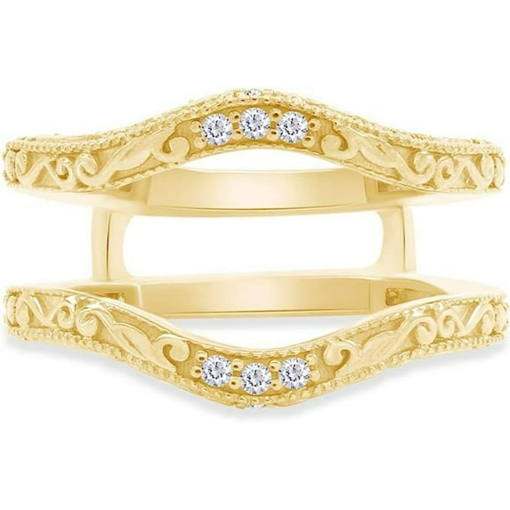 Jewelsyard Created Sparkling Round Cut Moissanite White Diamond 925 Sterling Silver 14K Yellow Gold Finish Filigree Vintage Ring Enhancer Guard Ring Gift For Women