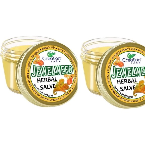 Jewelweed Herbal Salve for Wounds, Rash, Bug Bites, Itchy Skin  2, 4 Oz Jars by Creation Farm
