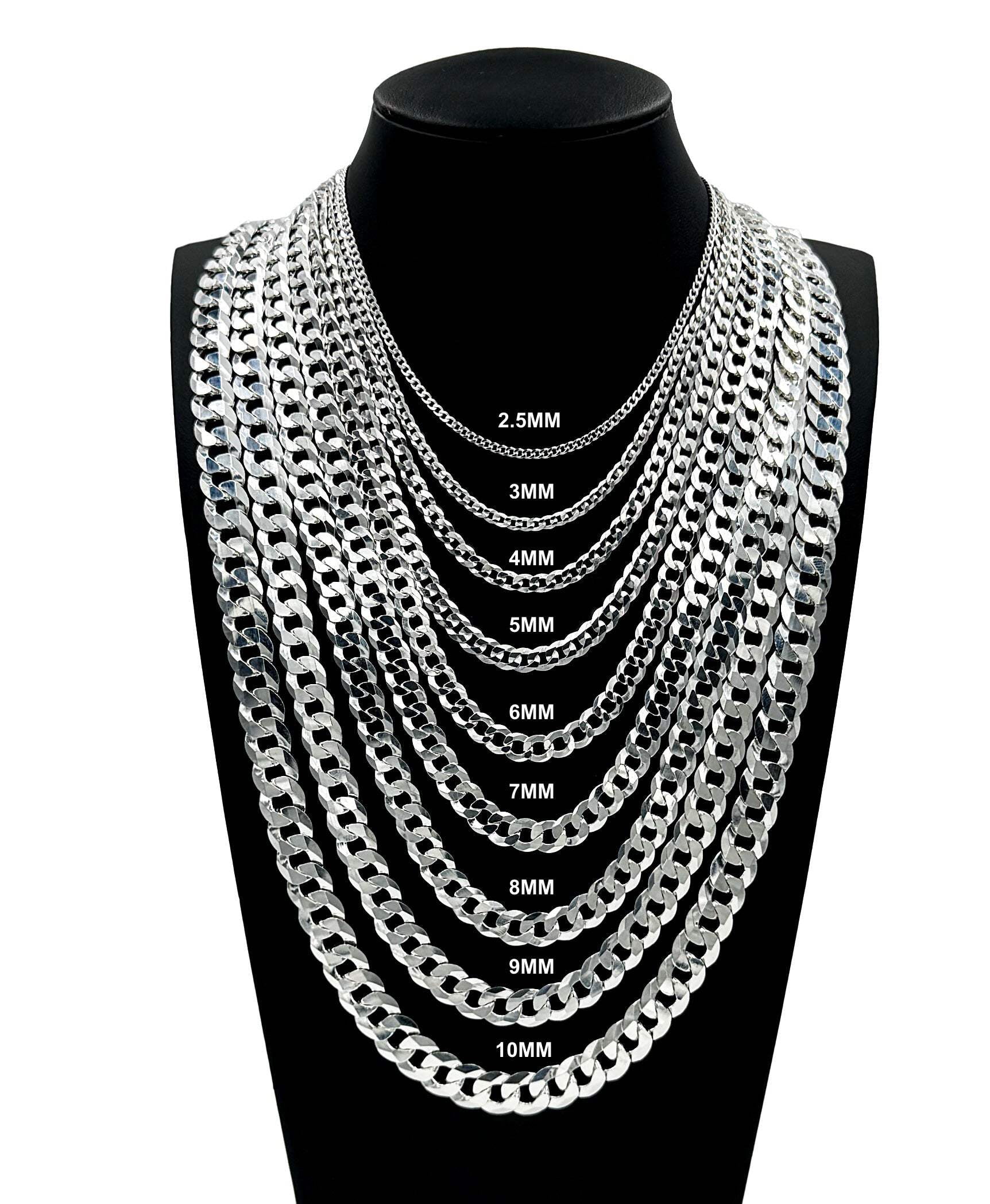 JewelzKing Sterling Silver Cuban Link Chain Necklace, 18-30 inch