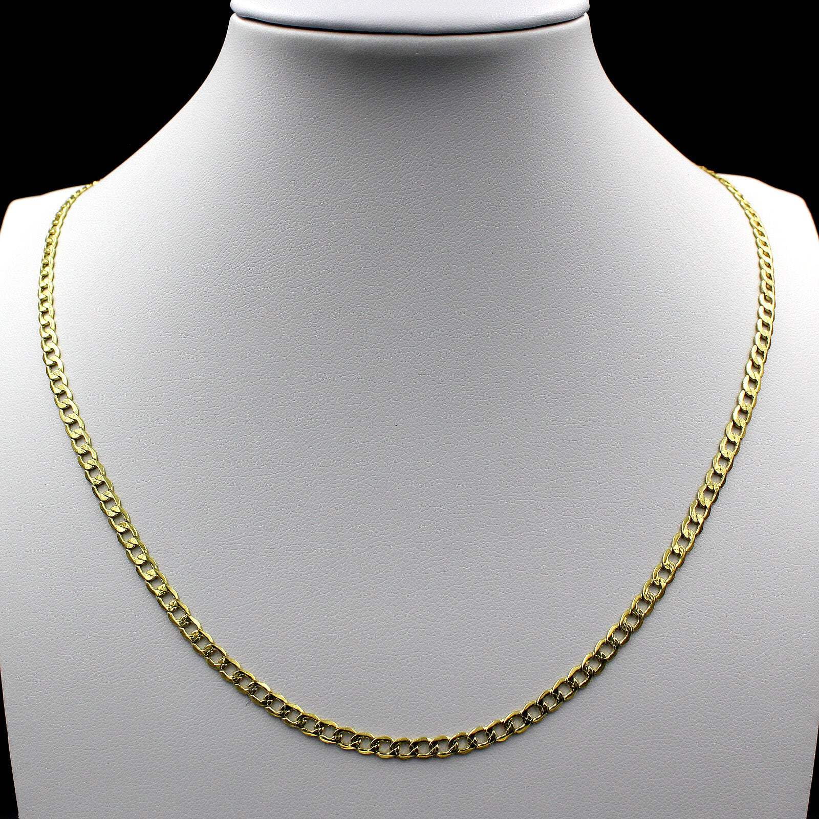10K Real Solid Yellow Gold Cuban Curb Link Chain Necklace, Diamond