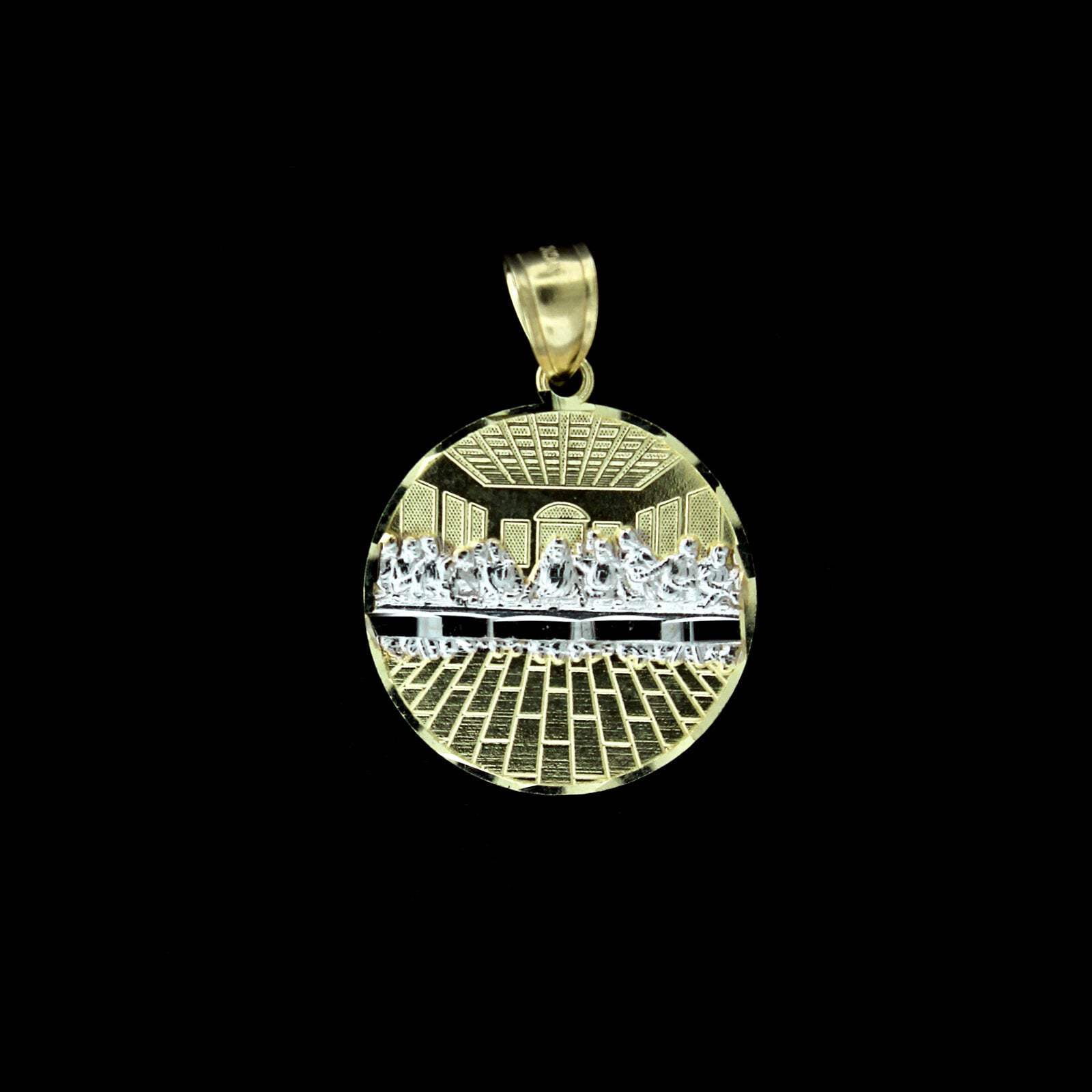 JEWELZKING Medium Round Jesus Last Supper Men's Medallion Charm Pendant, 10k Yellow Gold