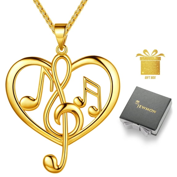 Jewemon Musical Note Necklace for Women Love Heart Treble Clef Note Pendant Jewelry Gifts for Friends