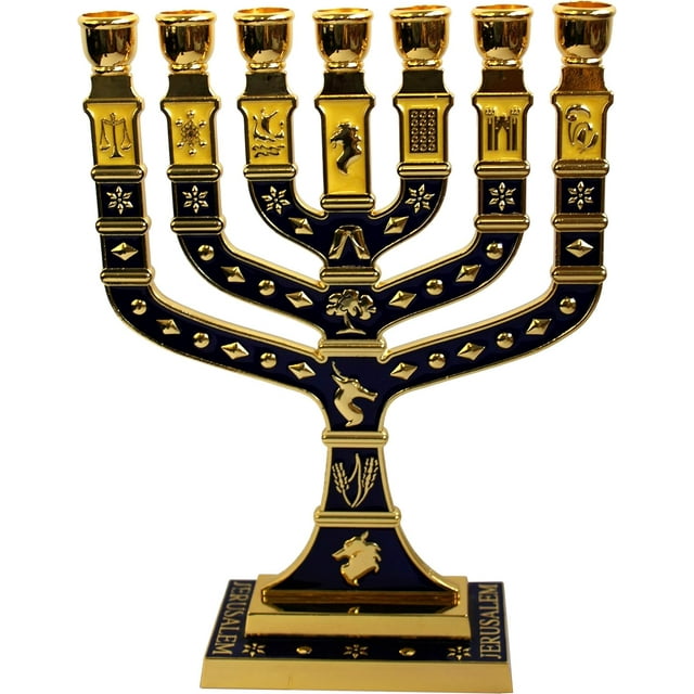 Jewish Candle Menorah 7 Branches 12 Tribes Of Israel Menorah (Gold