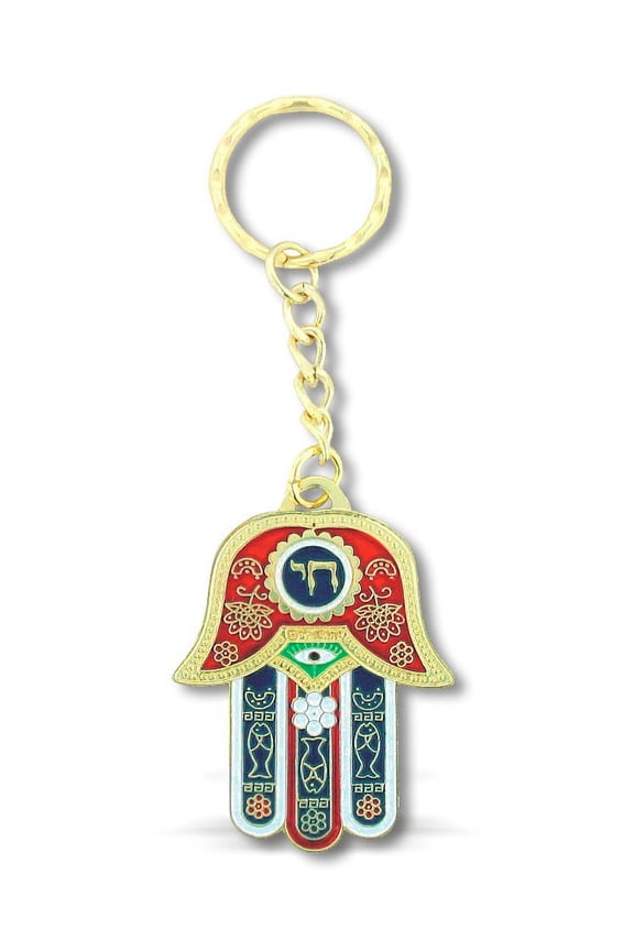 Jewish Chai Living Good Luck Multicolor Hamsa Hand - Small Key Chain