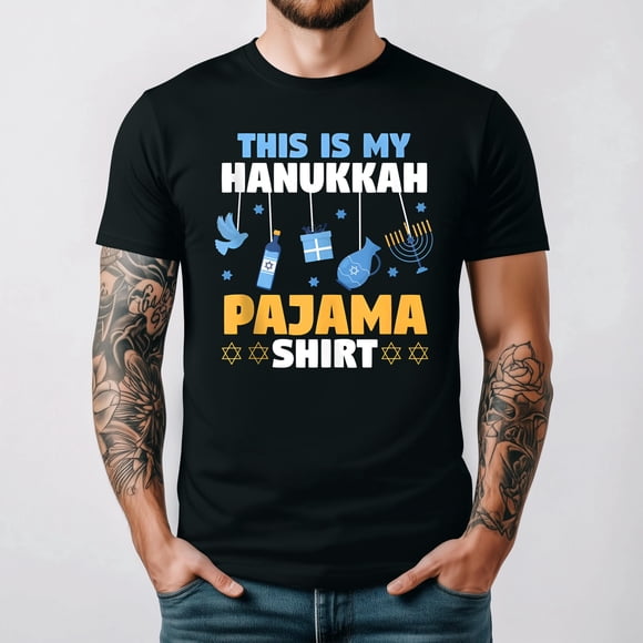 Jewish Festival Of Lights Hanukkah Pajama Themed Fun Holiday T Shirt, for men & women up to 5XL