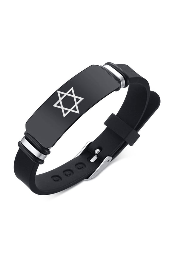 Jewish Identity Jewelry - Black Judaism Star of Daivd Symbol Silicone Bracelet for Men Women, Adjustable Magen David Star Bangle for Israeli Religious Gifts