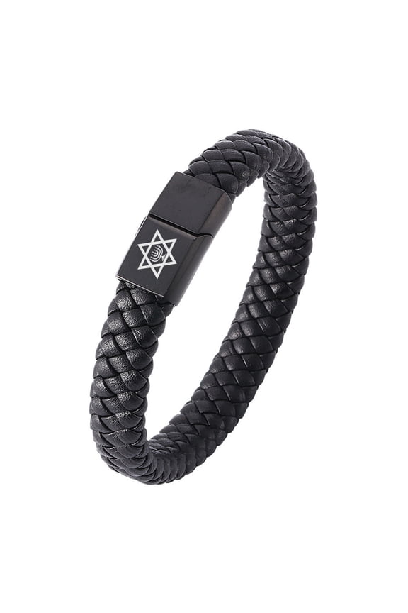 Jewish Jewelry Gifts, Menorah Jewish Star of David Leather Bracelet with Stainless Steel Magnet Clasp, Judaism Protection Symbol Cuff Bangle Israel Messianic Amulet Wristband for Men Women, 7.28''