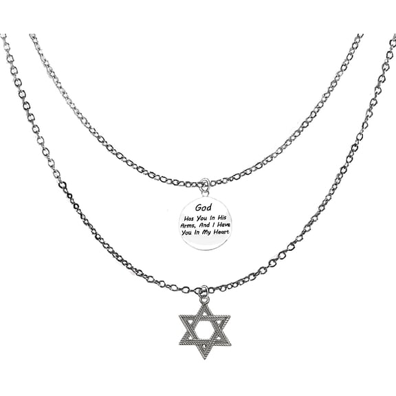 Jewish Jewelry, "God Has You In His Hands, And I Have You In My Heart", With A Antique Silvertone Star Of David, Adjustable Double Chain Necklace. Hypoallergenic,No Nickel,Lead,Or Cadmium In The Metal