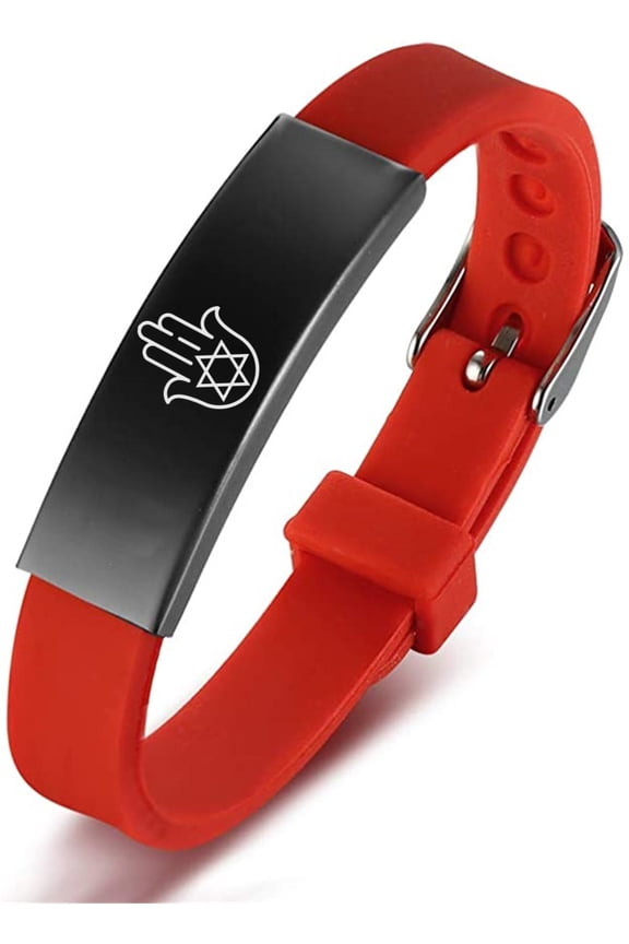 Jewish Jewelry Star of Magen David with Hamsa Hand of Fatima Amulet Symbol Silicone Strap Bracelet, Blessing Israel Rubber Wristband Judaica Gifts for Birthday Christmas, Adjustable, Red