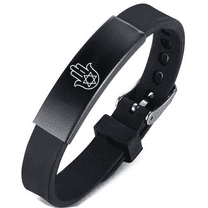 Jewish Jewelry Star of Magen David with Hamsa Hand of Fatima Amulet Symbol Silicone Strap Bracelet, Blessing Israel Rubber Wristband Judaica Gifts for Birthday Christmas, Adjustable, Black