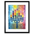 thumbnail image 1 of Jewish Menorah Candles Multicolour Folk Art Watercolour Painting Artwork Framed Print Wall Art 9X7 Inch, 1 of 5