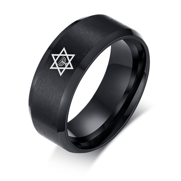 Jewish Menorah Star of David Stainless Steel Ring Judaica Hebrew Israel Faith Lamp Hanukkah Finger Band for Men Women, Size 7