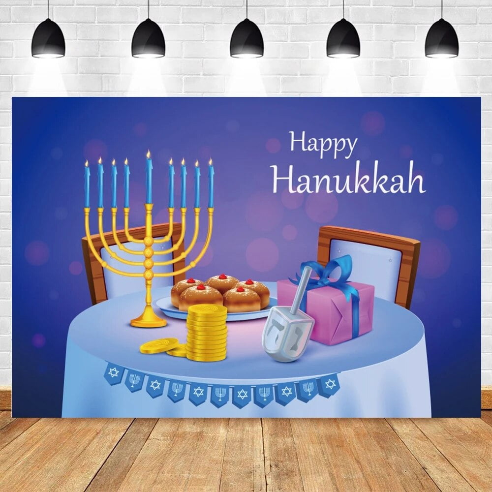 Jewish Rosh Hanukkah Backdrop Photocall Candlestick Bread Party Decor