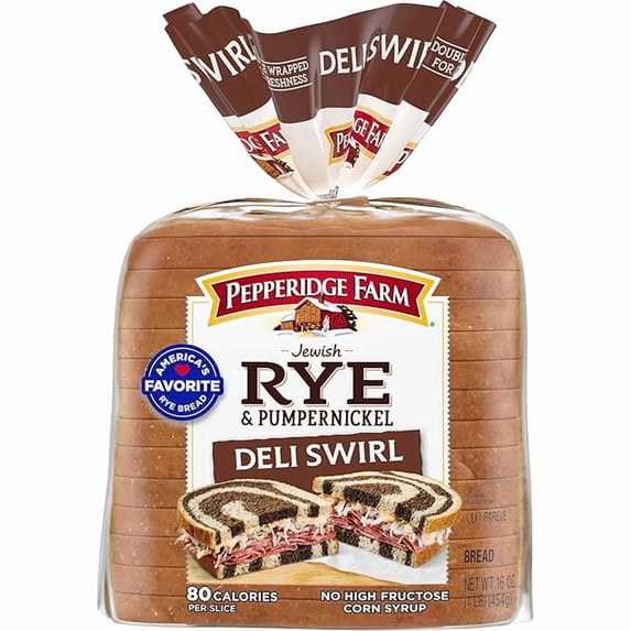Jewish Rye & Pumpernickel Deli Swirl Bread, 16 Ounce Bag