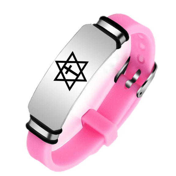 Jewish Star of David Cross Silicone Bracelet Christian Amulet Symbolic Wristband for Israeli Messianic Protection Hexagram Jewelry for Adults Teens, Adjustable, Pink