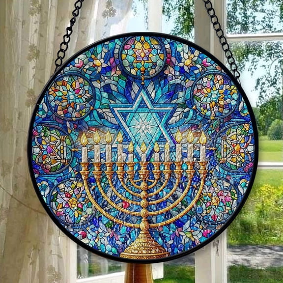 Jewish Star of David Glass Suncatcher, Jewish menorah Window Hanging, Hanukkah Art Decor, Hanukkah Suncatcher, Jewish festival Home Decor, Stained Glass Ornament 2025, Holiday