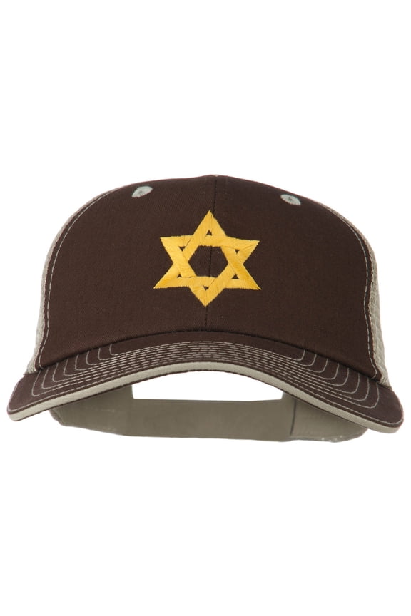 Jewish Star Embroidered Big Size Mesh Cap - Brown Beige XL-3XL