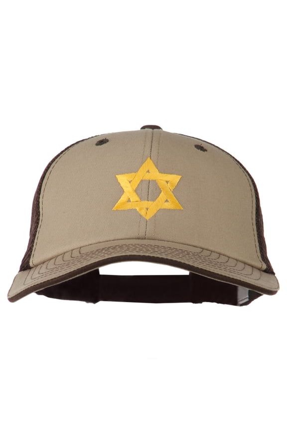 Jewish Star Embroidered Big Size Mesh Cap - Khaki Brown XL-3XL