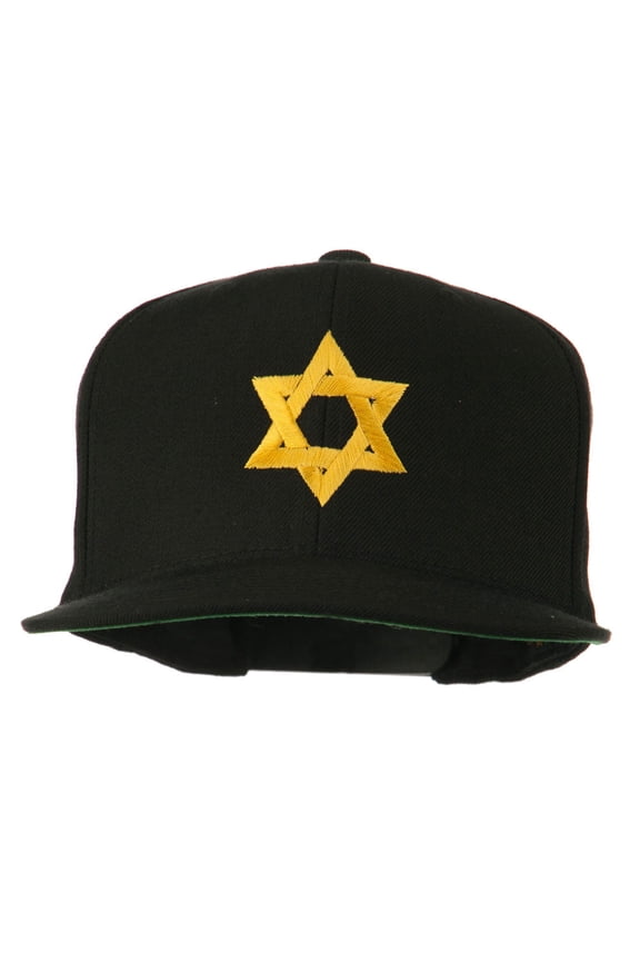 Jewish Star Embroidered Prostyle Snapback Cap - Black OSFM