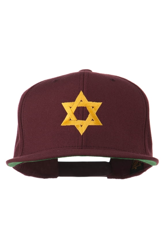 Jewish Star Embroidered Prostyle Snapback Cap - Maroon OSFM