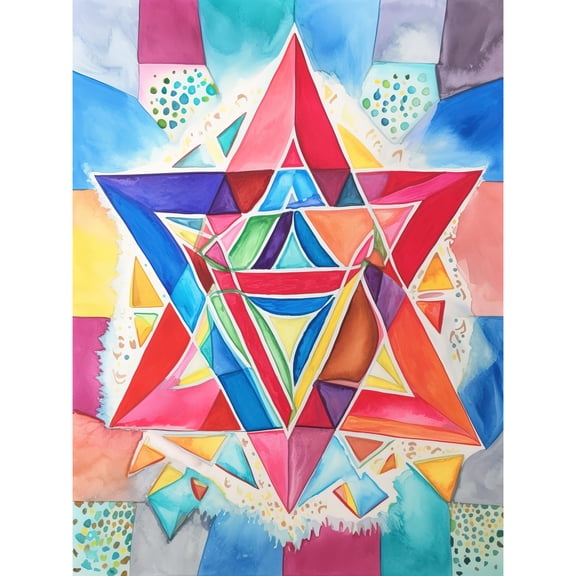 Jewish Star Of David Bright Multicoloured Folk Art Watercolour Painting Unframed Wall Art Print Poster Home Decor Premium