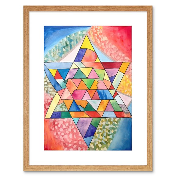 Jewish Star Of David Patterns Geometric Folk Art Watercolour Painting Artwork Framed Print Wall Art 9X7 Inch