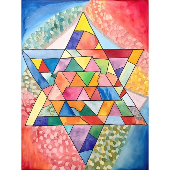 Jewish Star Of David Patterns Geometric Folk Art Watercolour Painting Unframed Wall Art Print Poster Home Decor Premium