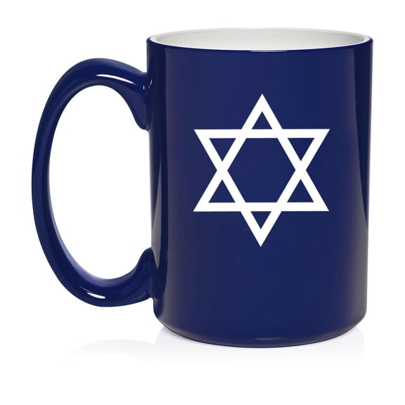 Jewish Star of David Ceramic Coffee Mug Tea Cup Gift for Her, Him, Friend, Coworker, Wife, Husband (15oz Blue)