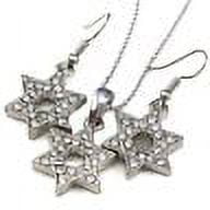 Jewish Star of David Charm Necklace Pendant Stud Post Earrings High Polish Set