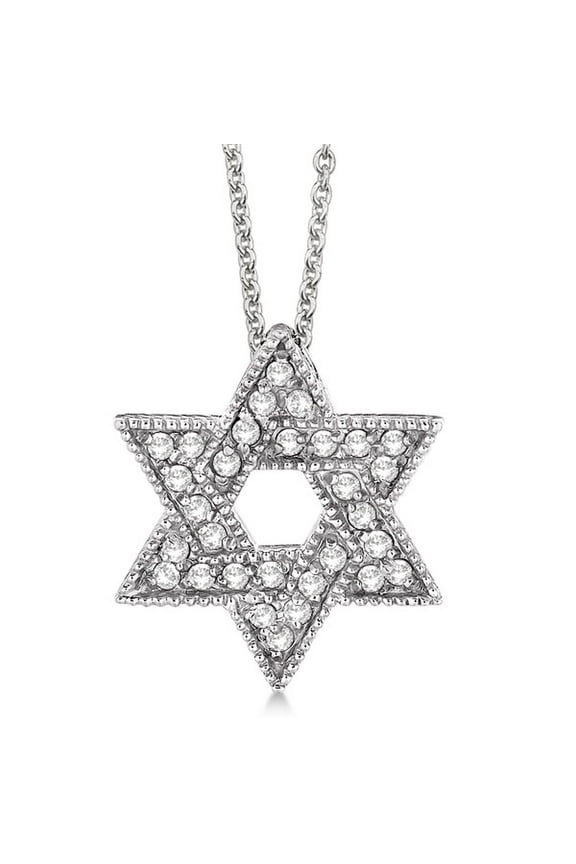 Jewish Star of David Diamond Pendant Necklace 14k White Gold (0.35ct)