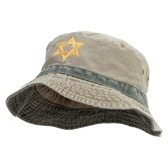 Jewish Star of David Embroidered Big Size Reversible Bucket Hats - Khaki Green XL-2XL